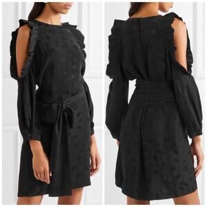 Maje Cold-Shoulder Ruffled Paisley-Jacquard Satin in Black Dress Size 2 / Medium